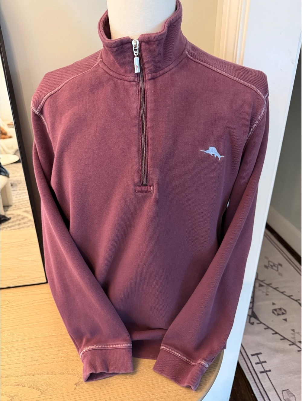 Tommy Bahamas Men's 1/4 Zip Pullover Sweatshirt in Burgundy